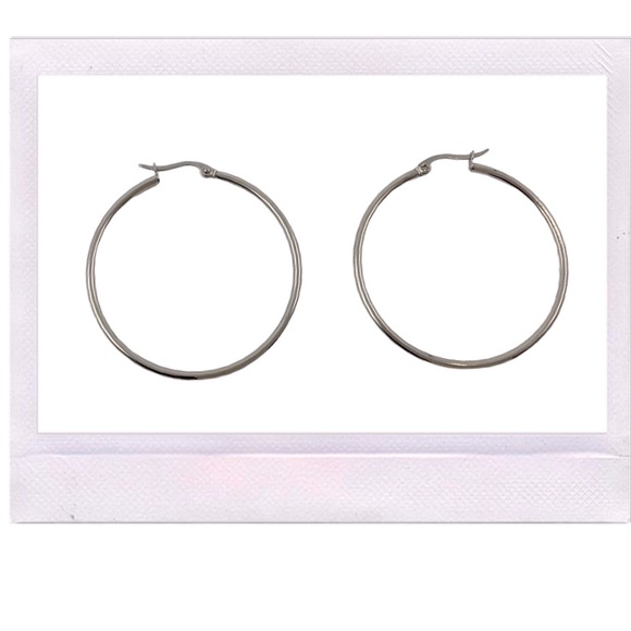 NEW Stainless Steel Polished Silver Hoop Earrings, Lot of 3 - Picture 4 of 8